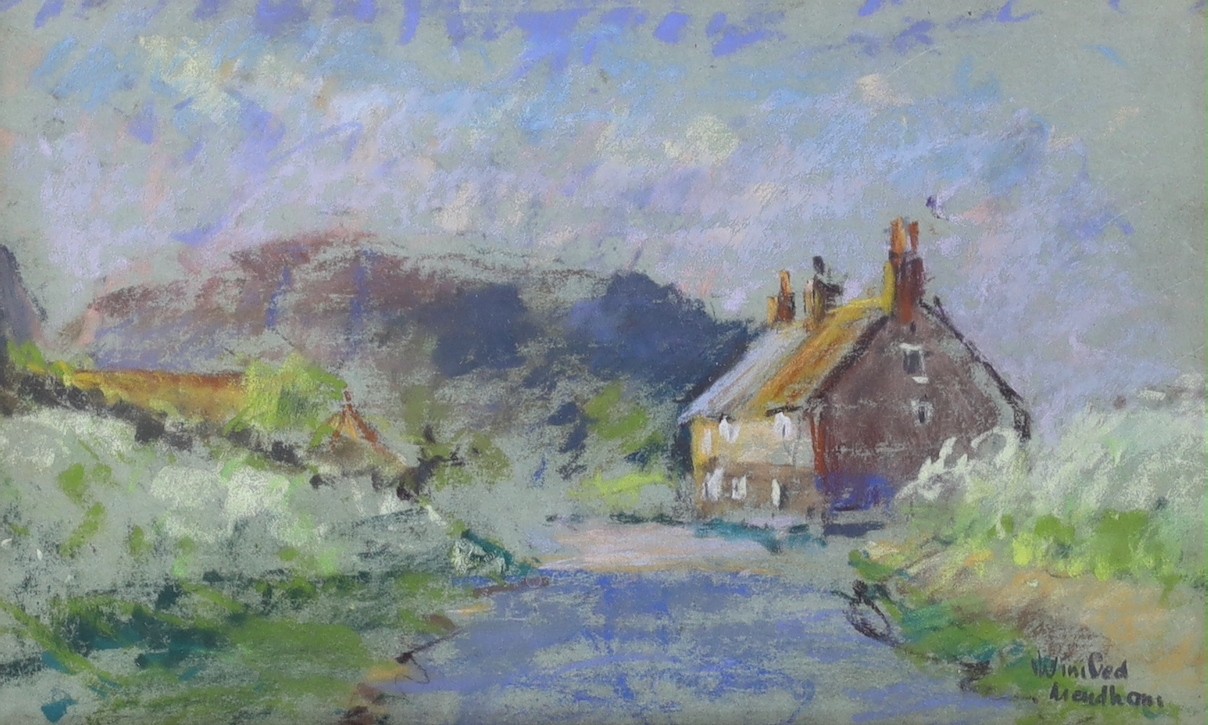 Winifred Mendham, three pastels, 'Brancaster Staithe', 'Back Lane, Thornham' and 'Evening Light, Shammar, Norfolk', signed, largest 22 x 27cm
